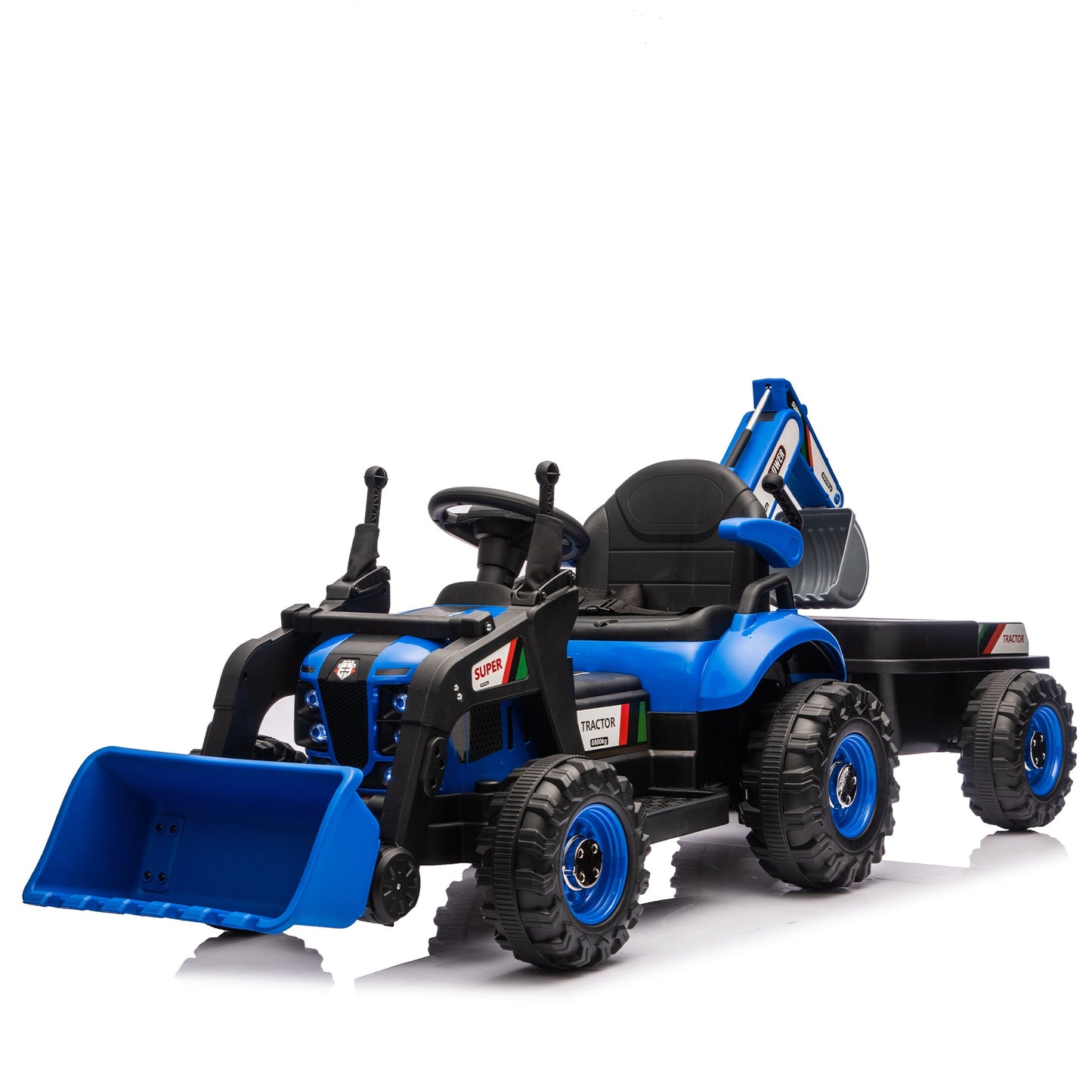 24V Kids Ride-On Electric Tractor Toy with 4-in-1 Construction Attachments