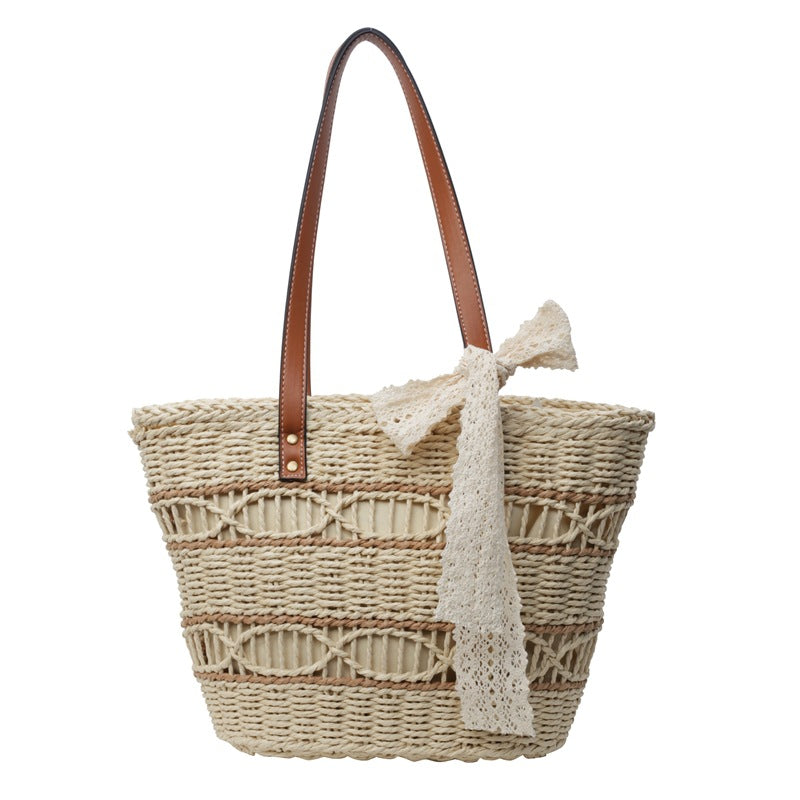 Womens Large-Capacity Stylish Woven Tote For Vacation