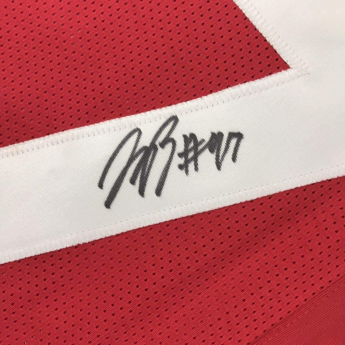 Framed Autographed/Signed Joey Bosa 35x39 Ohio State Red College Football Jersey JSA COA