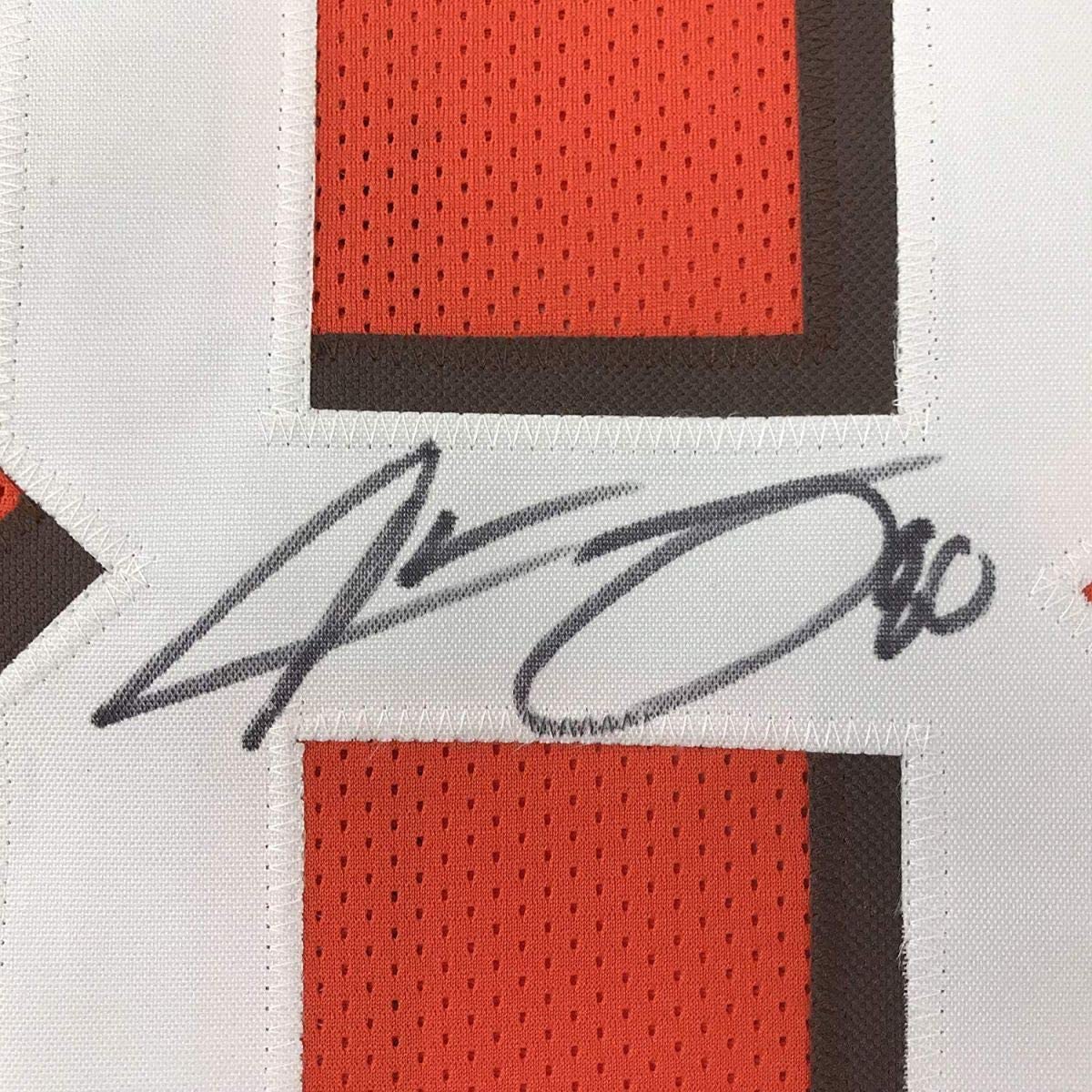 Framed Autographed/Signed Jarvis Landry 35x39 Cleveland Orange Football Jersey JSA COA