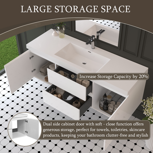 60" Floating Bathroom Vanity with Sink and Wall-Mounted Storage Cabinet