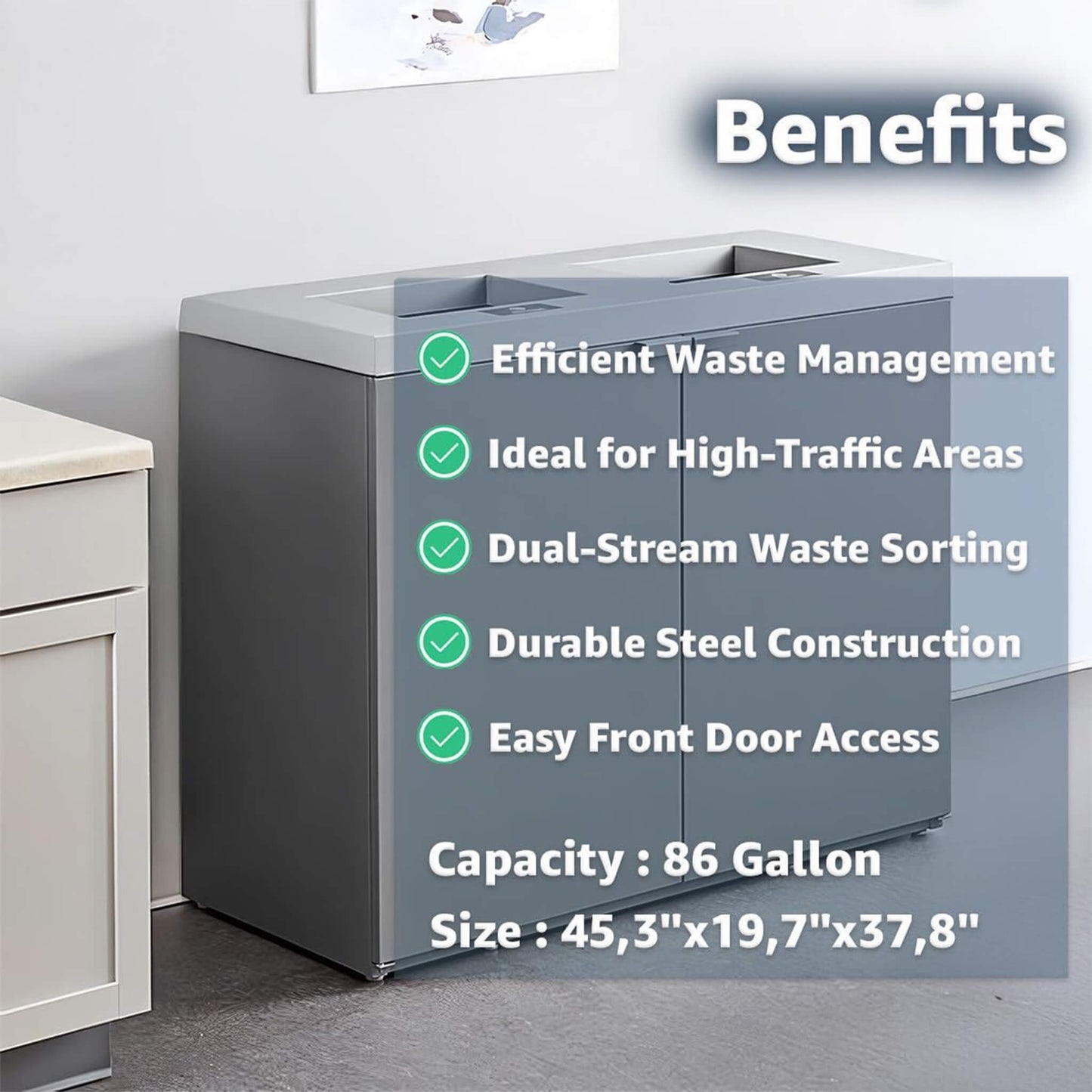 86-Gallon Heavy-Duty Commercial Steel Two-Stream Trash Can Cabinet (SAK74623)