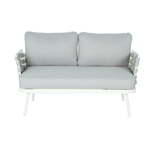 Mariano Steel Loveseat and Table, Off White & Grey