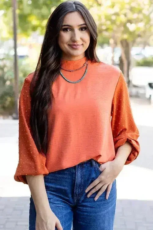 Gossamer Pink Swiss Dot Balloon Sleeve Loose Blouse | Femstylo