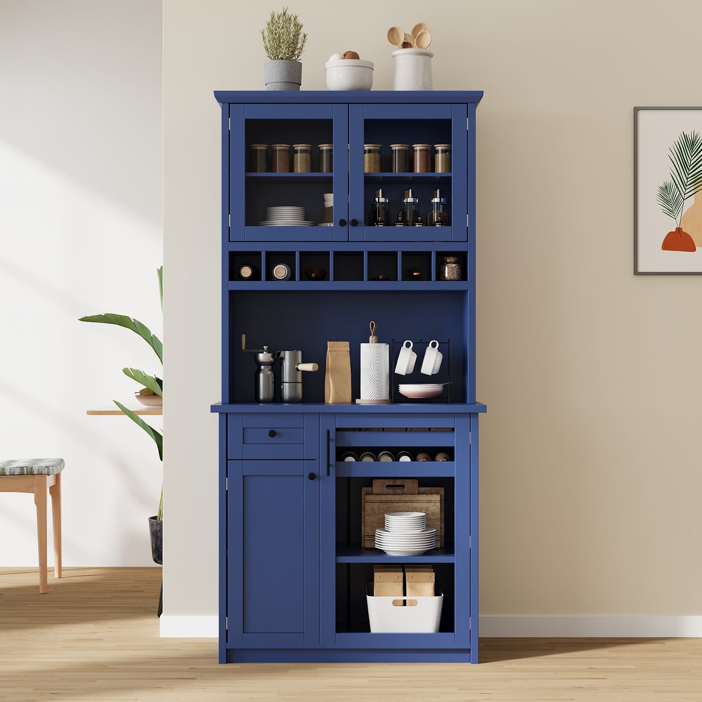 TOPMAX Farmhouse Freestanding Buffet with Hutch