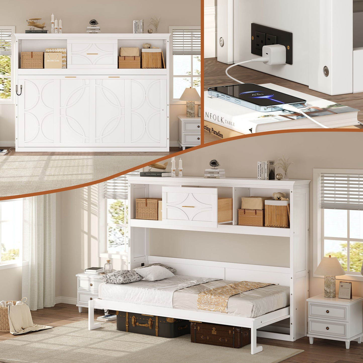 Murphy Bed With Charging Station and Drawer