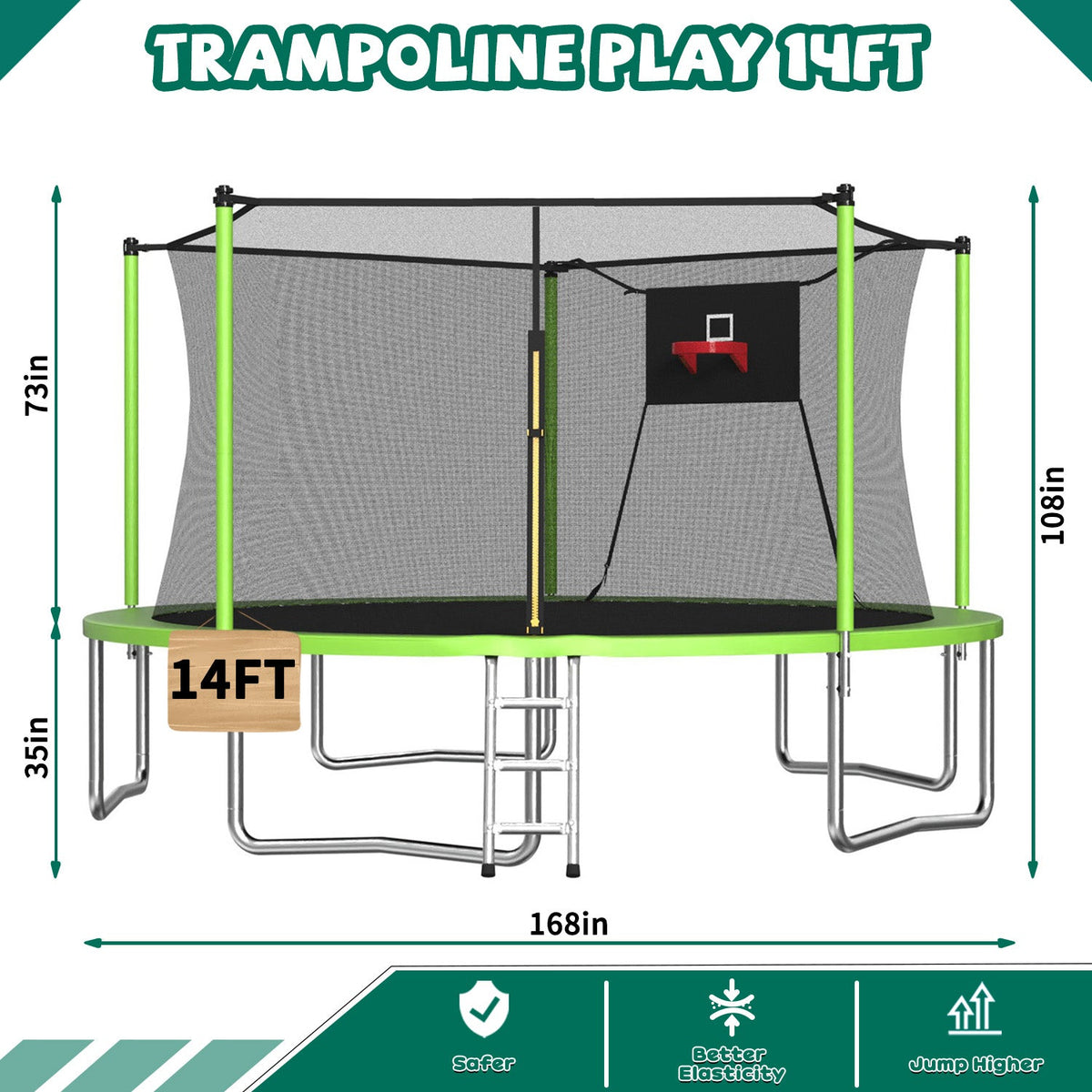 14FT Sports Fitness Trampoline with Enclosure Net