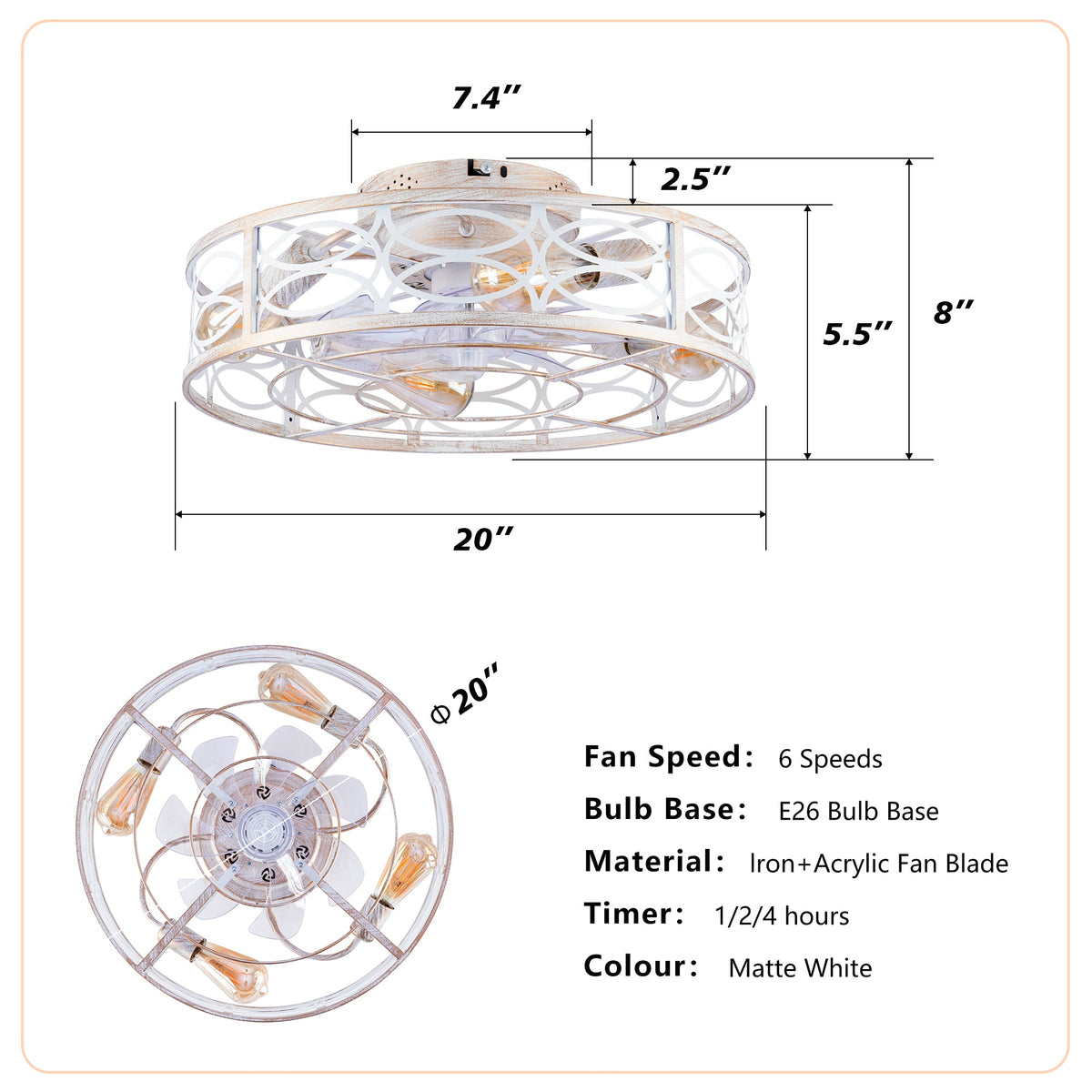 20" Caged Ceiling Fan with Lights and Remote Control