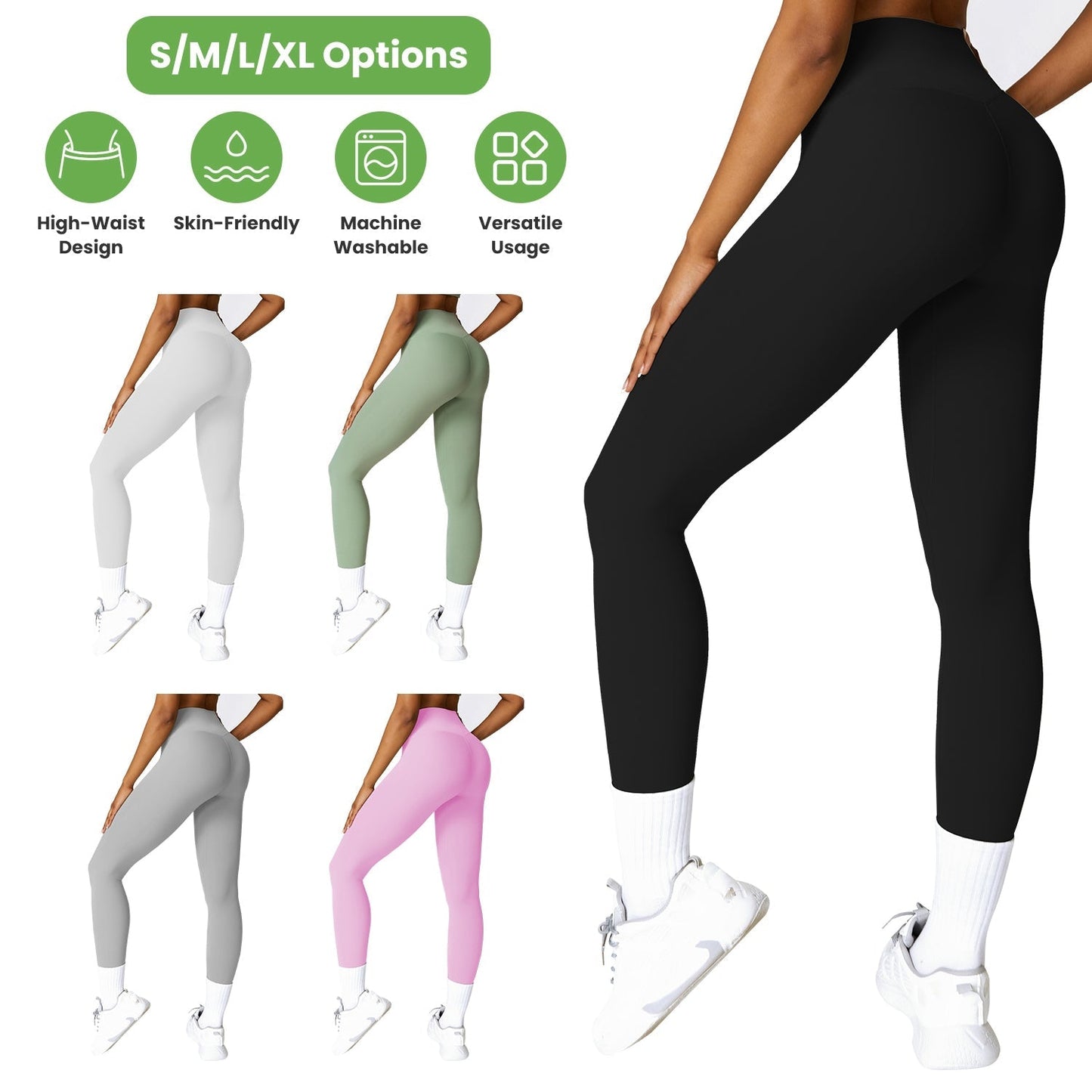 Women\'s High Waist Workout Leggings Tummy Control Compression Yoga Tight Pants Gym Pants Athletic Running Leggings with 25In Inseam No Front Seam