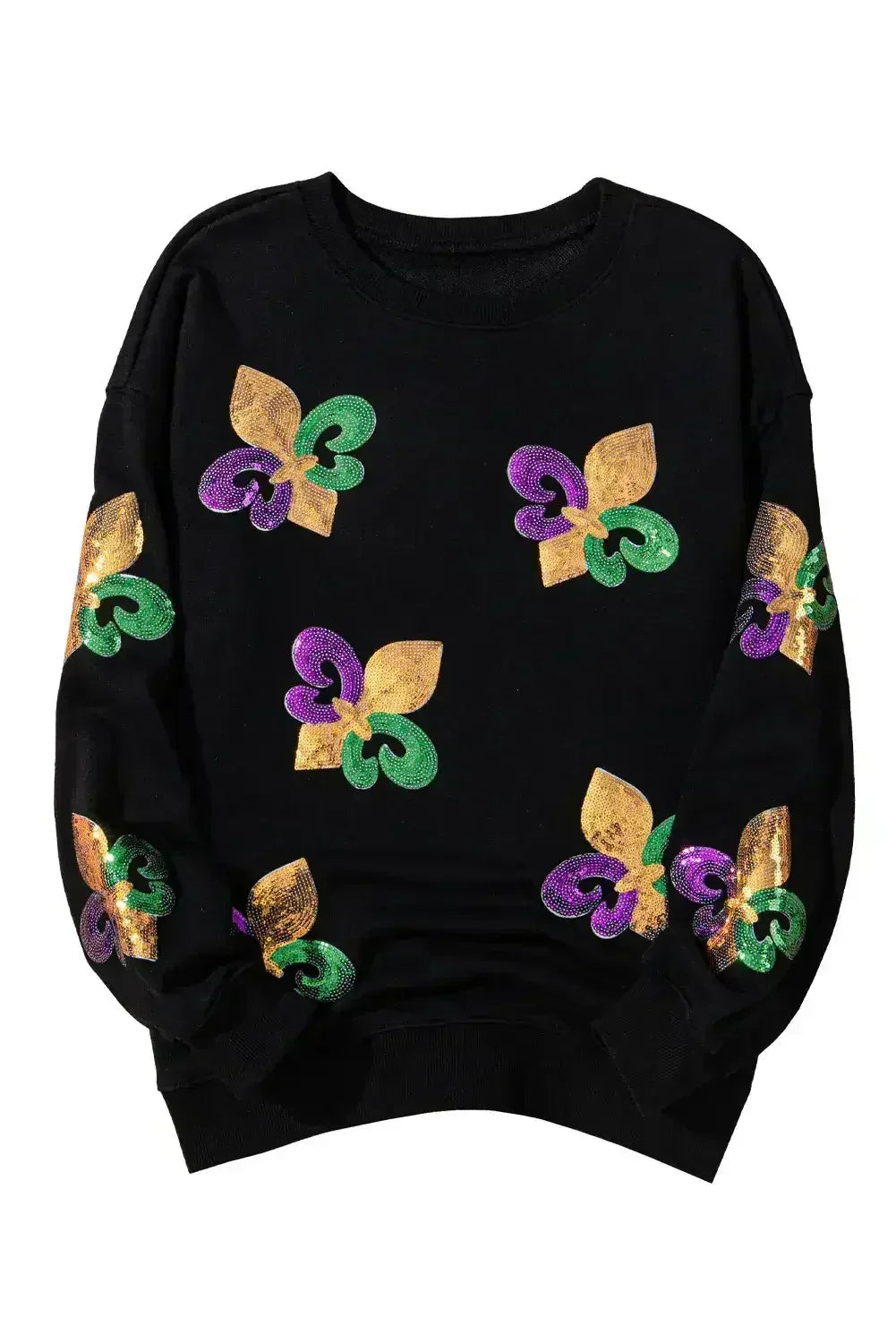 White Sequin MARDI GRAS Graphic Pullover Sweatshirt