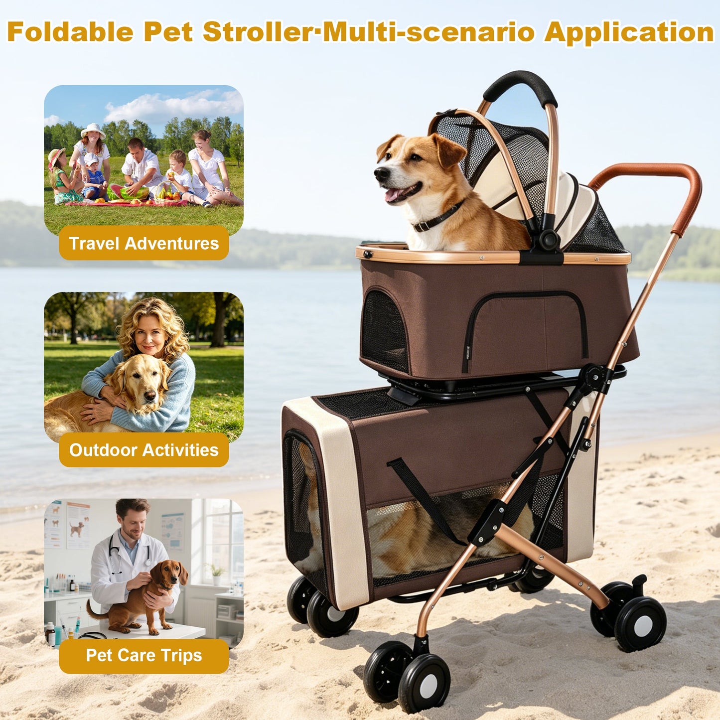 Double Pet Stroller for Dogs and Cats