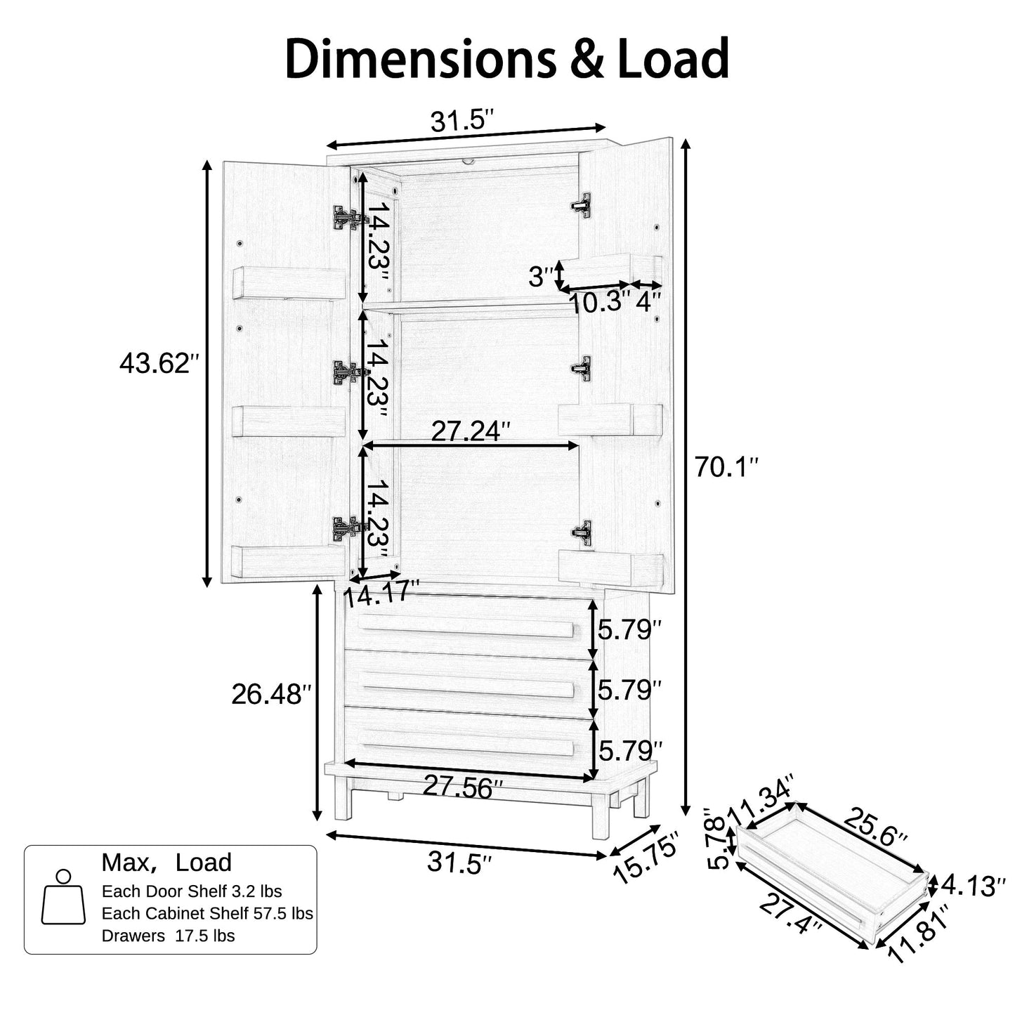 70" Kitchen Pantry Cabinet with Solid Wood Handles and Adjustable Storage