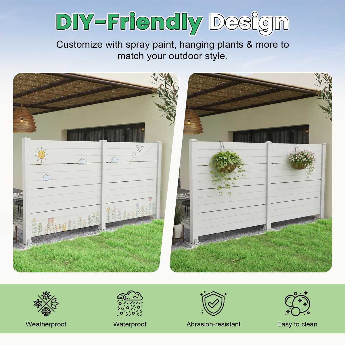 50" W x 49" H Outdoor Privacy Screen with Aluminum Posts, 2 Panels