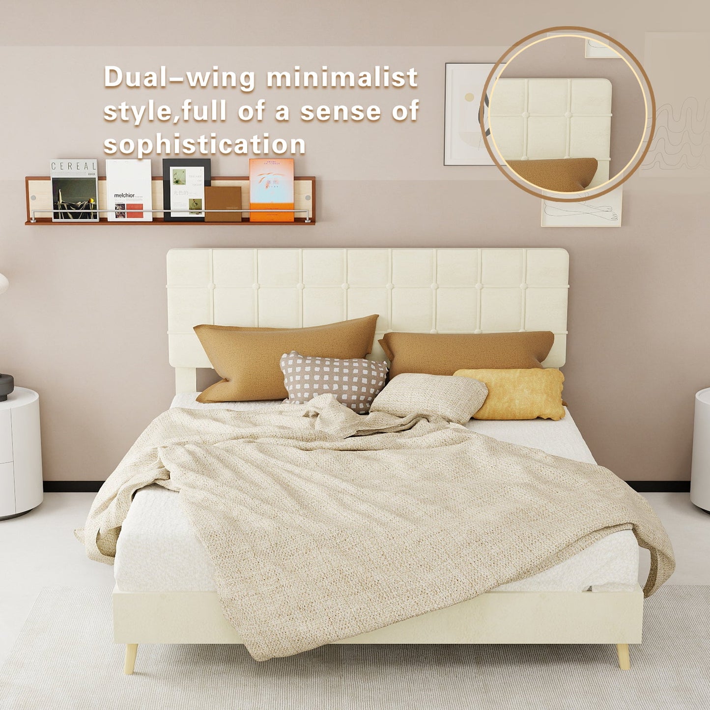 Modern Upholstered Bed Frame – Premium Holland Velvet Fabric