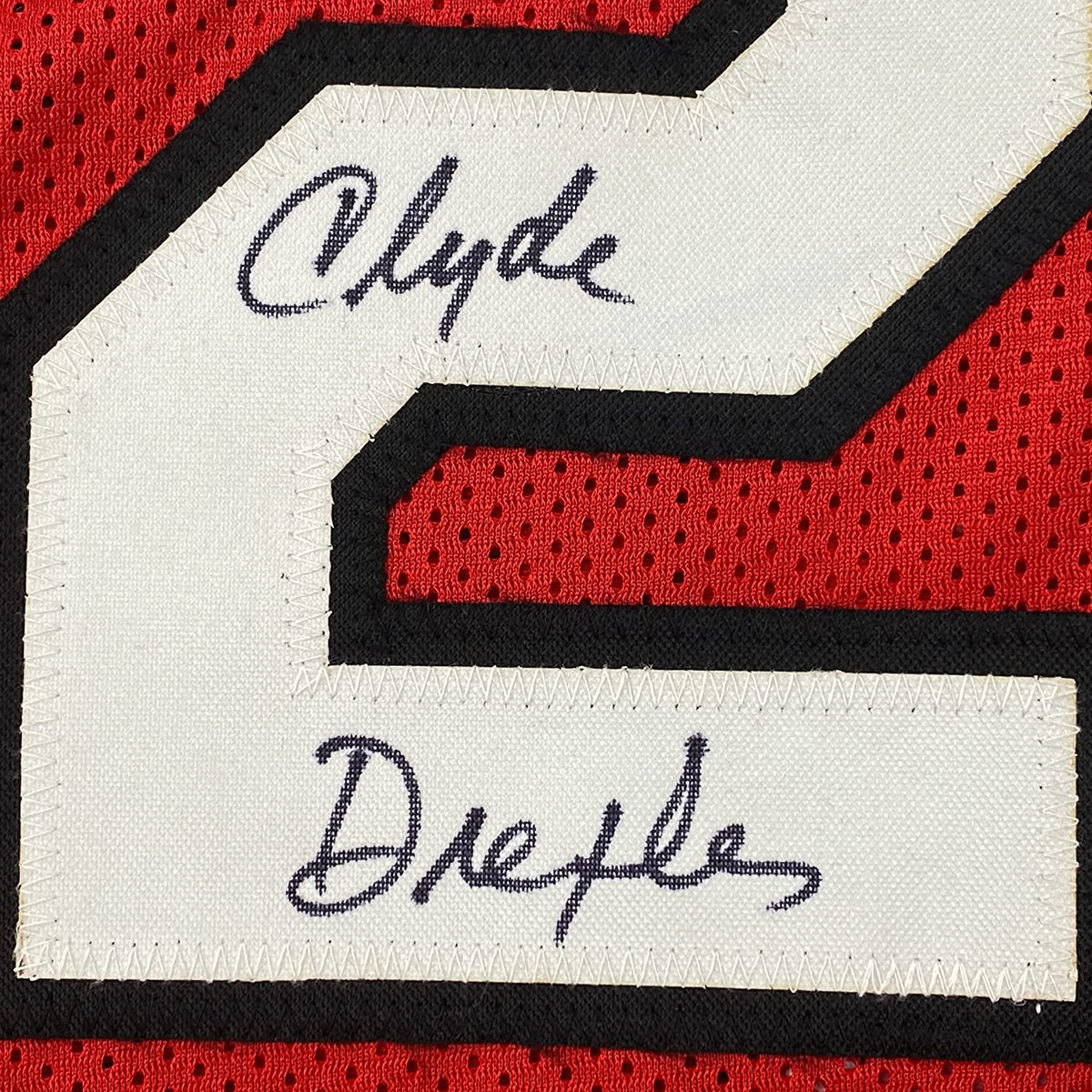 Framed Autographed/Signed Clyde Drexler 35x39 Portland Red Basketball Jersey JSA COA