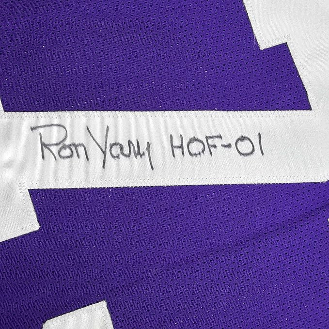 Framed Autographed/Signed Ron Yary 35x39 HOF 01 Minnesota Purple Football Jersey JSA COA