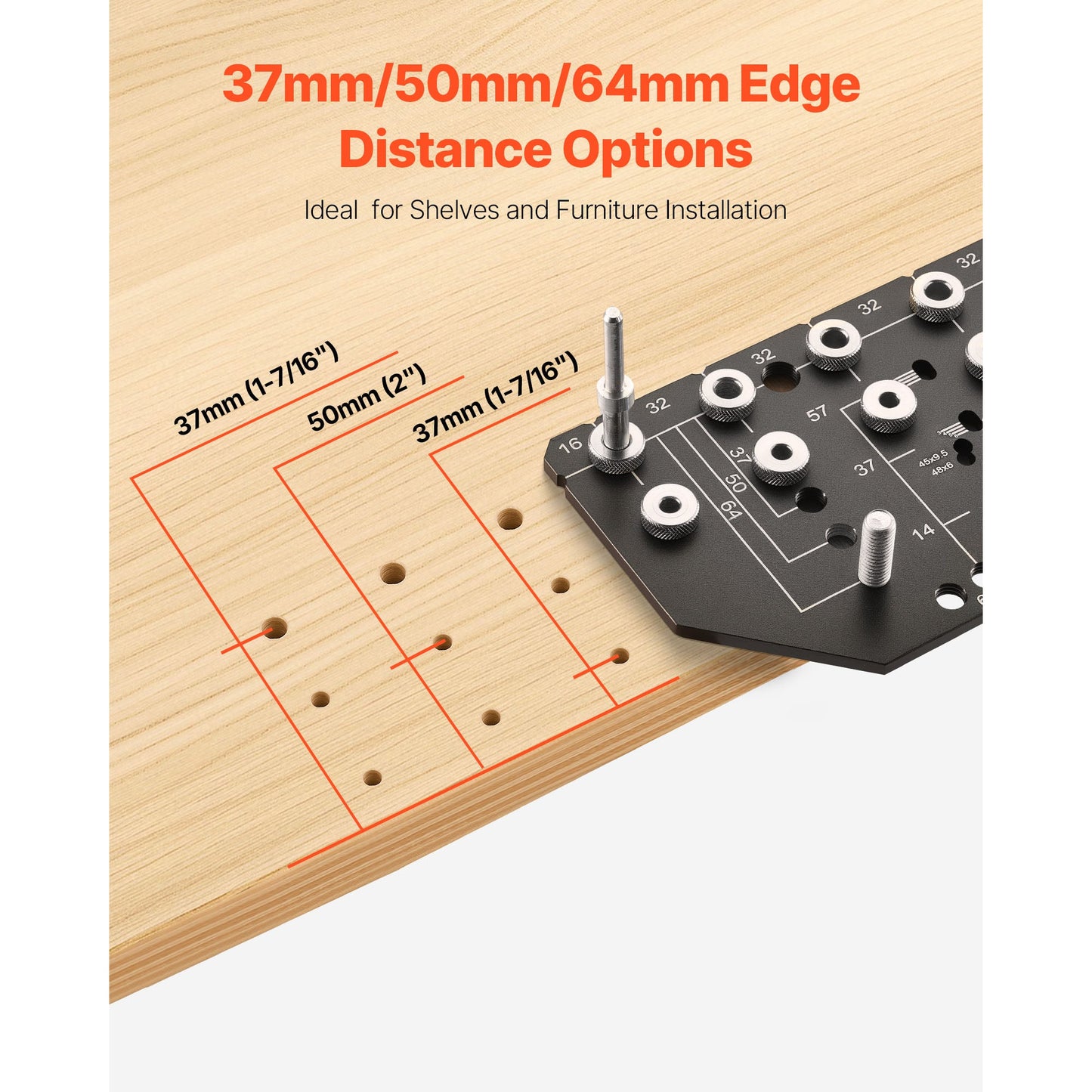 Shelf Pin Jig and Hinge Jig Two-in-One Aluminum Alloy Cabinet Hole Drilling Tool