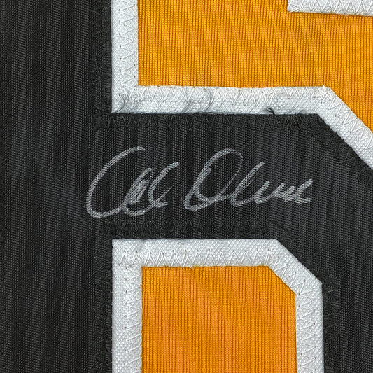 Framed Autographed/Signed Al Oliver 35x39 Pittsburgh Yellow Baseball Jersey JSA COA