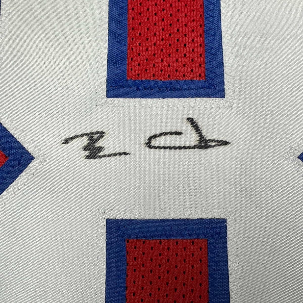 Framed Autographed/Signed Ben Coates 35x39 New England Red Football Jersey JSA COA