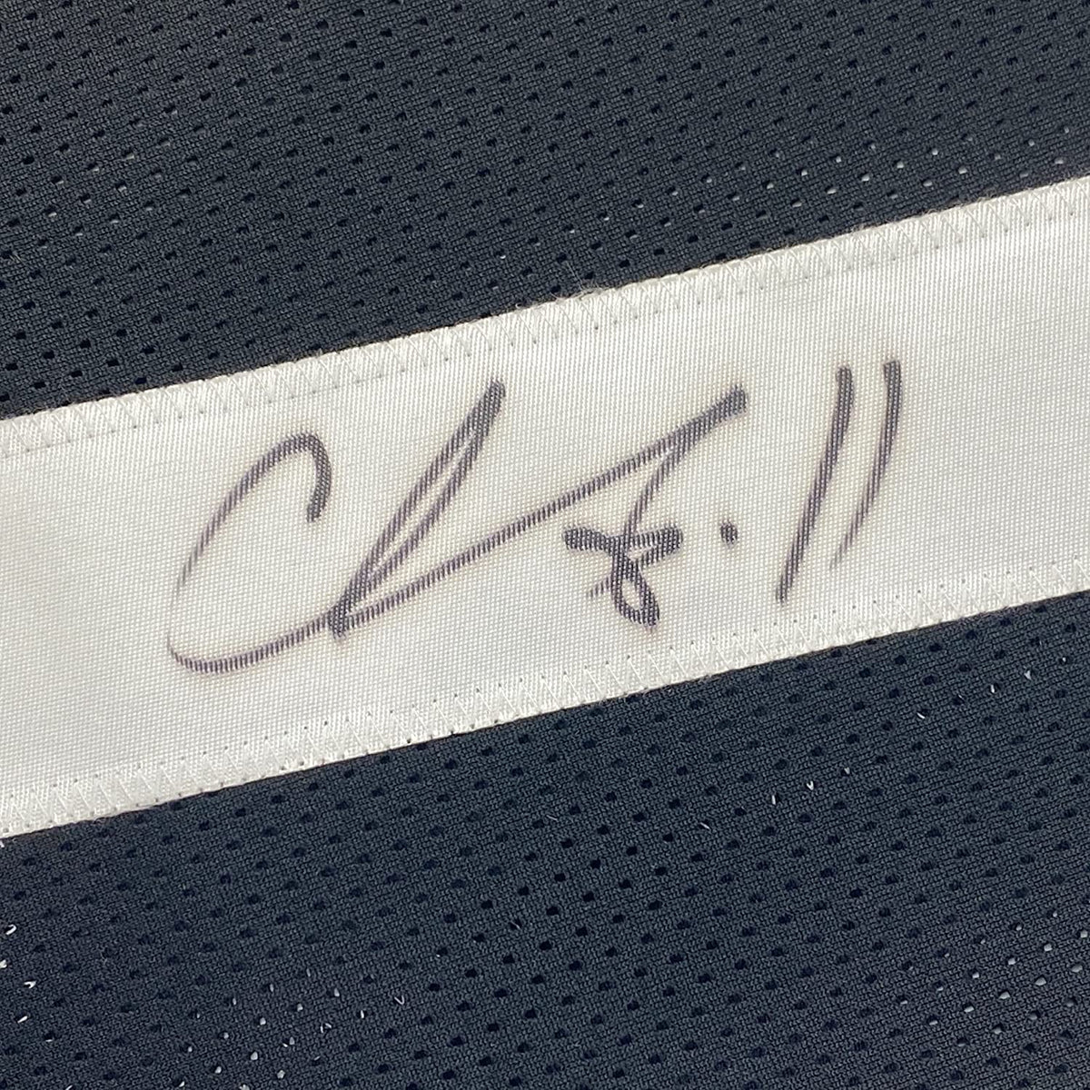 Framed Autographed/Signed Chase Claypool 35x39 Pittsburgh Black Football Jersey Beckett BAS COA