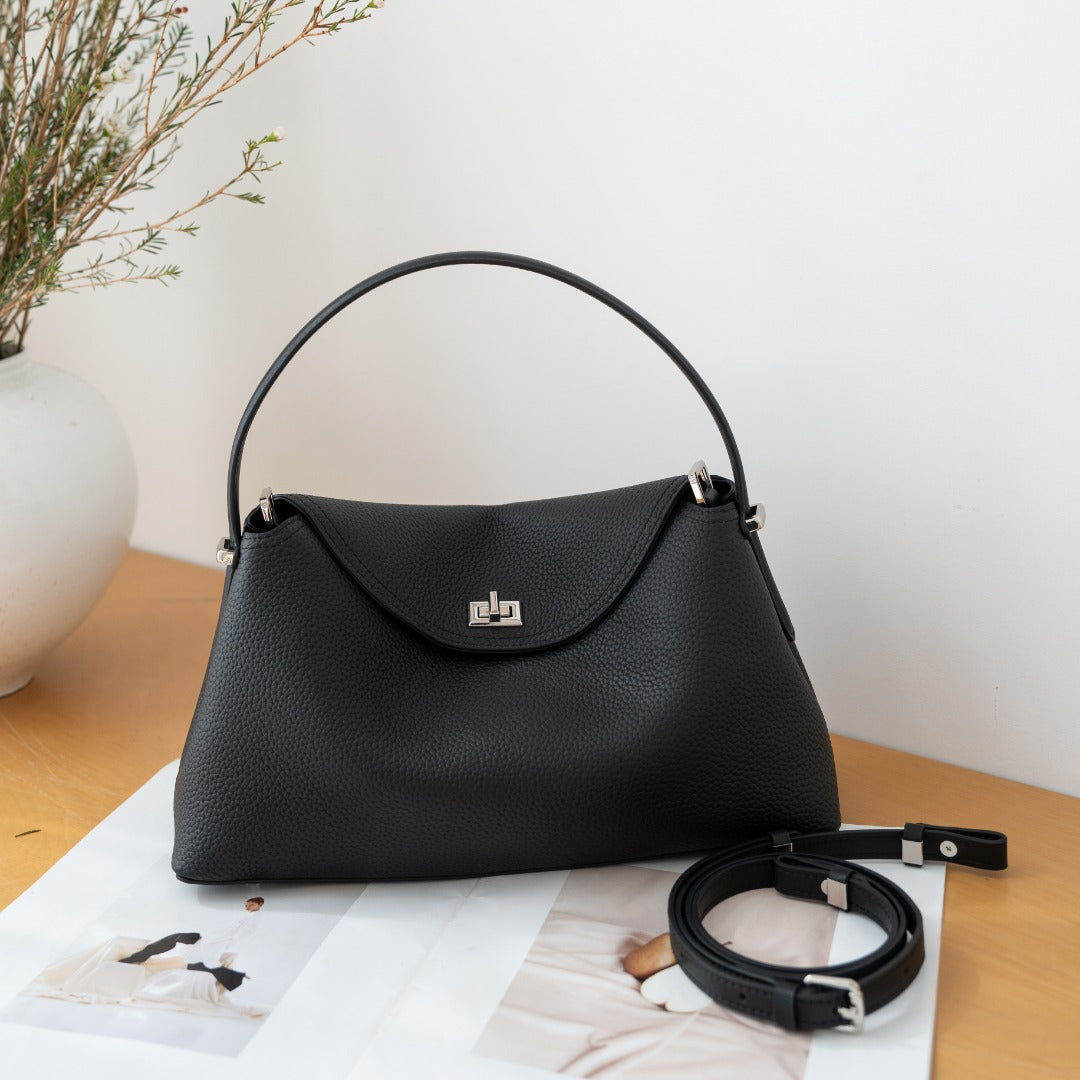 Genuine Leather Commuter Versatile Single-shoulder Women's Crossbody Bag, Simple, Large Capacity, Premium First-layer Cowhide Handbag