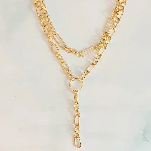 T Drop Layered Chain Necklace