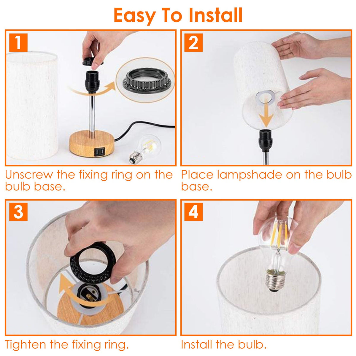 Touch Control Table Lamp 3-Way Dimmable Nightstand Beside Lamp for Bedroom Living Room Dual USB Ports LED Bulb Included