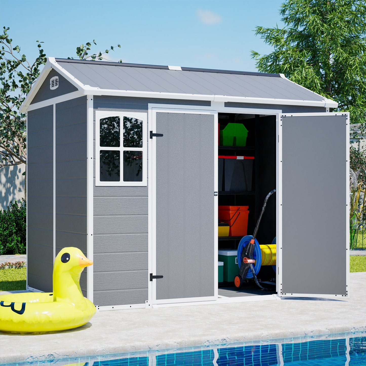 Plastic Utility Shed 8x6 ft with Floor – Lockable Storage Shed