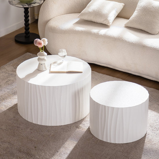 Nesting Coffee Table Set of 2 Round Wooden Tables