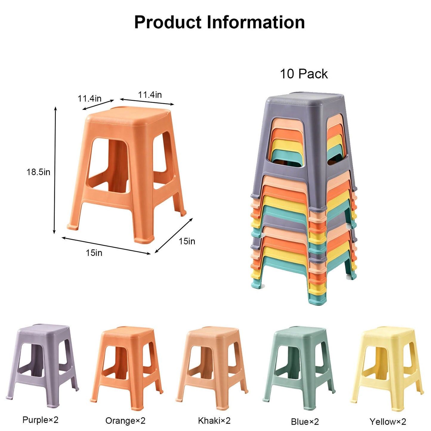 10 Pack Stackable Classroom Stools, 18.8" Height