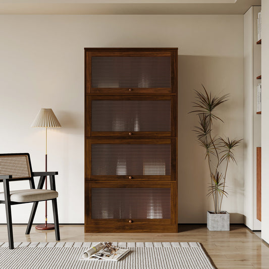 Bookcase Contemporary Closed Back Glass Doors Office Storage Cabinet