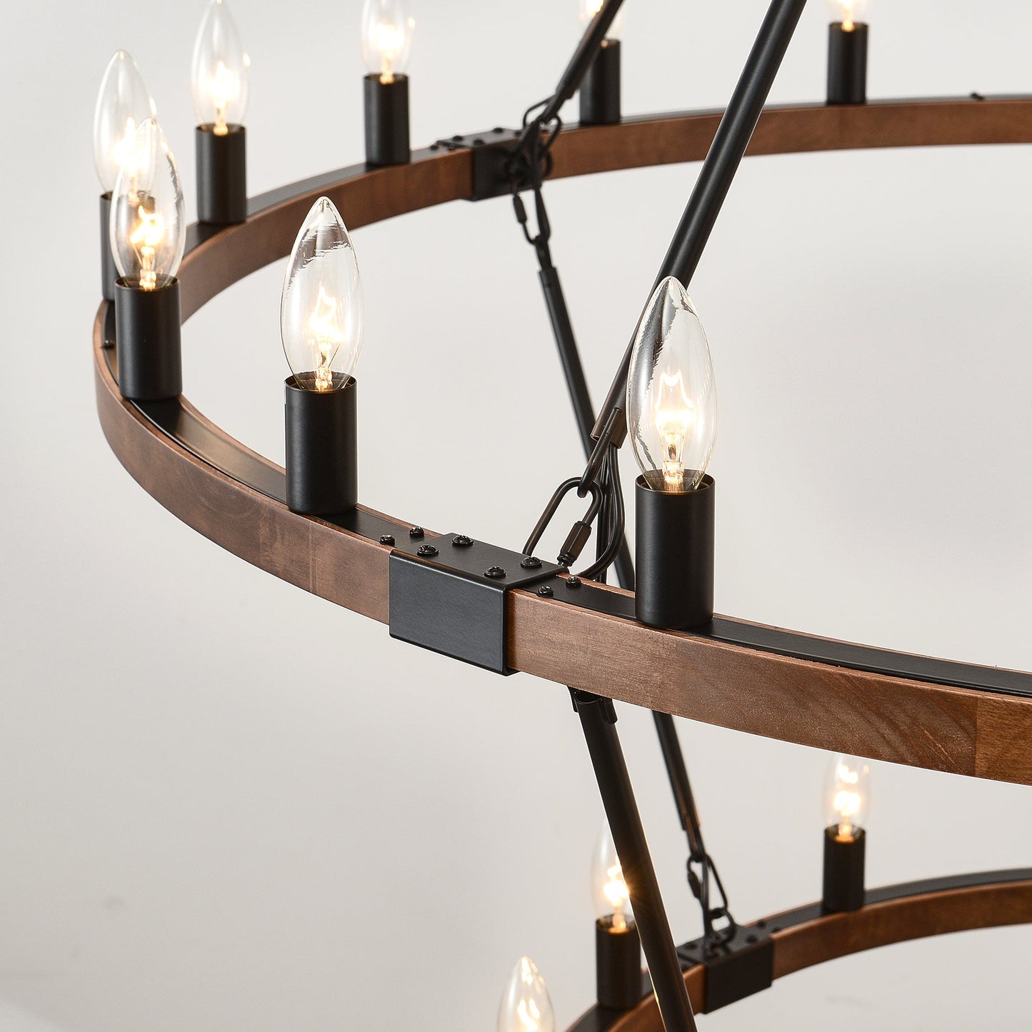 Large Solid Wood Wagon Wheel Chandelier, 2-Tier 32-Lights