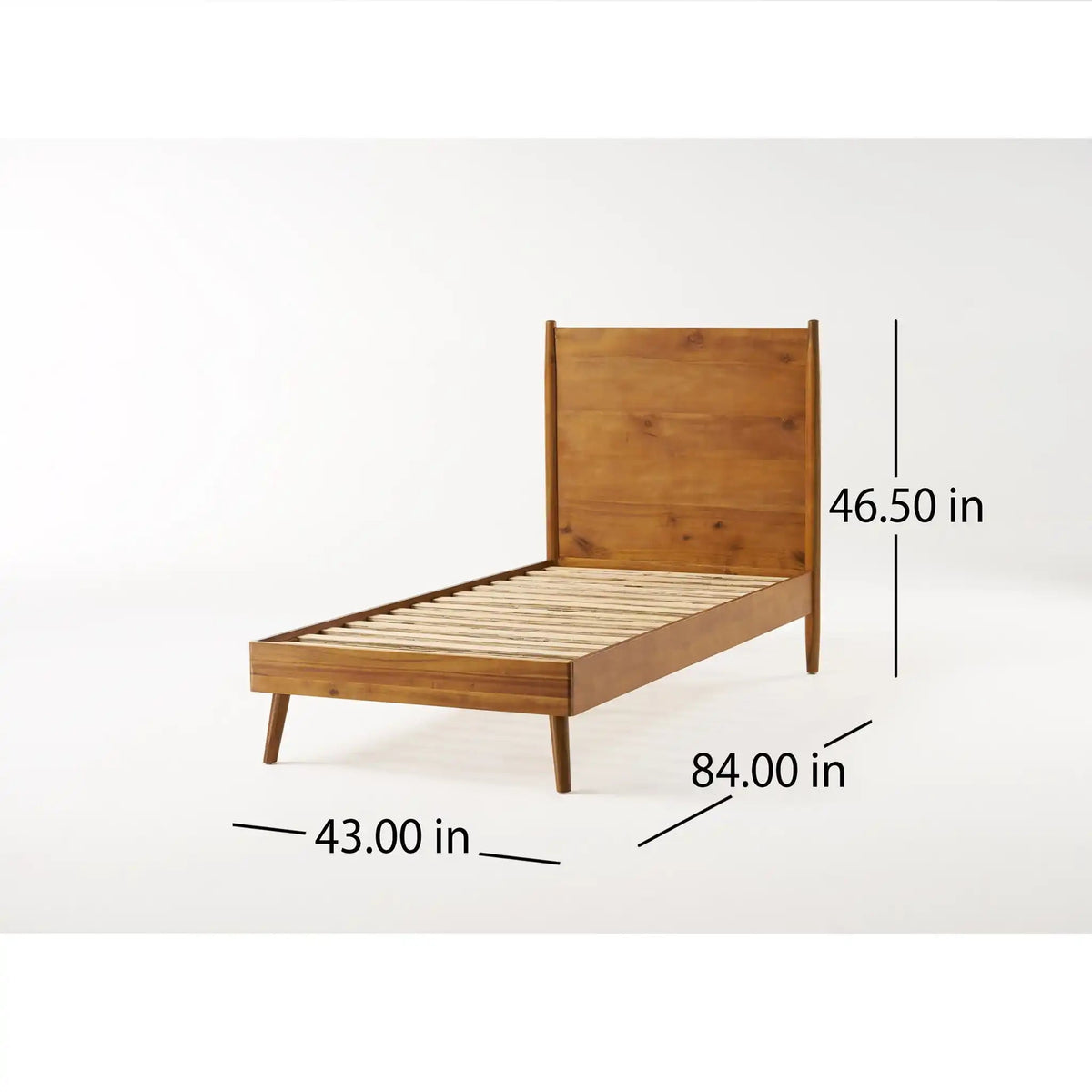 Okioki Mid-Century Natural Stained Solid Acacia Wood Bed
