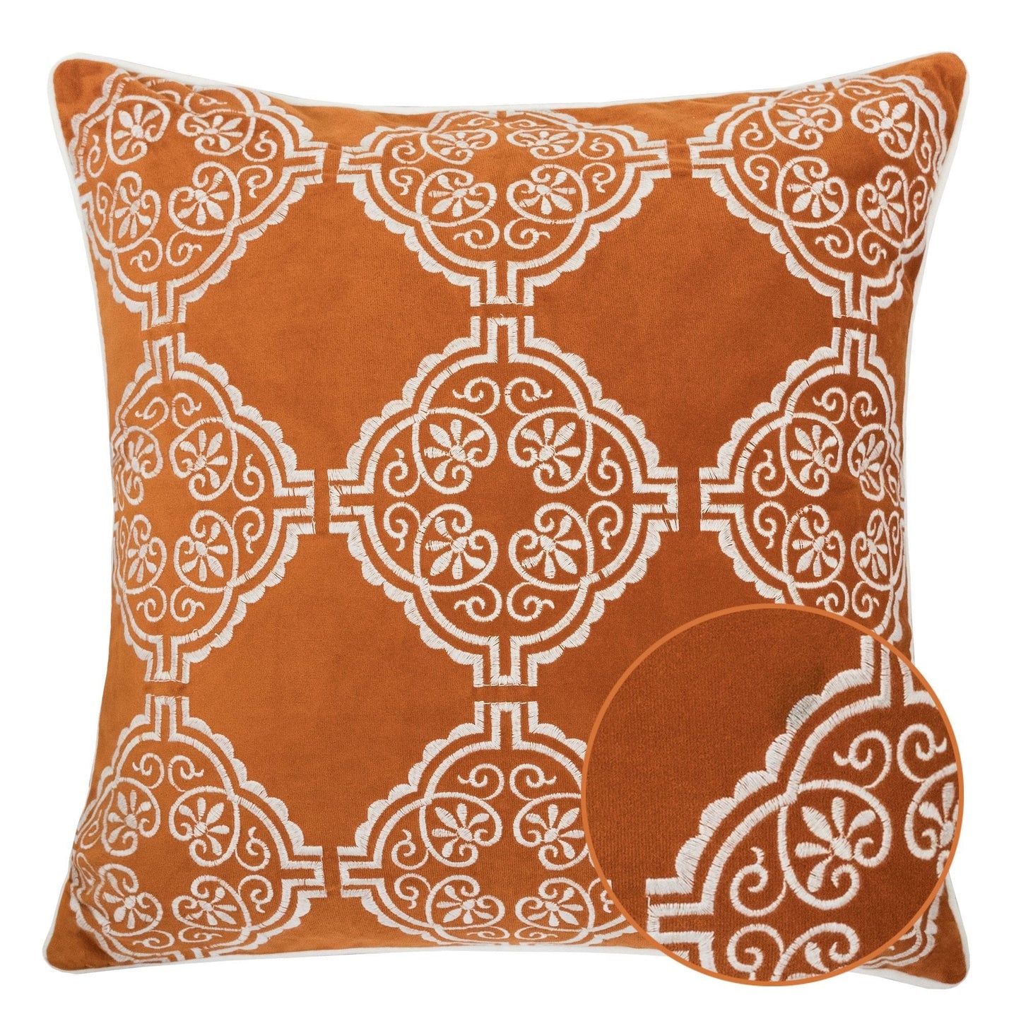Burnt Orange Damask Embroidered Throw Pillow