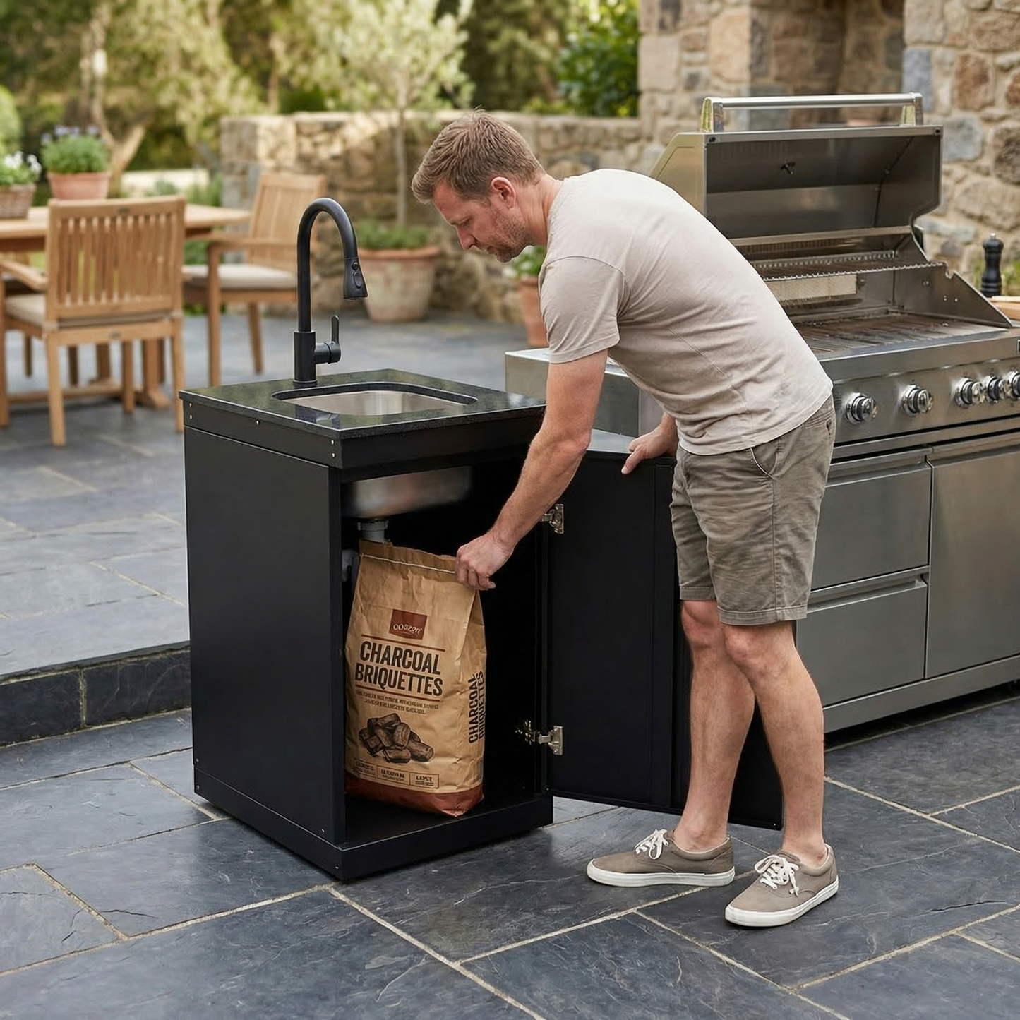 Double Door Sink Cabinet with Tap Stainless Steel Outdoor Kitchen
