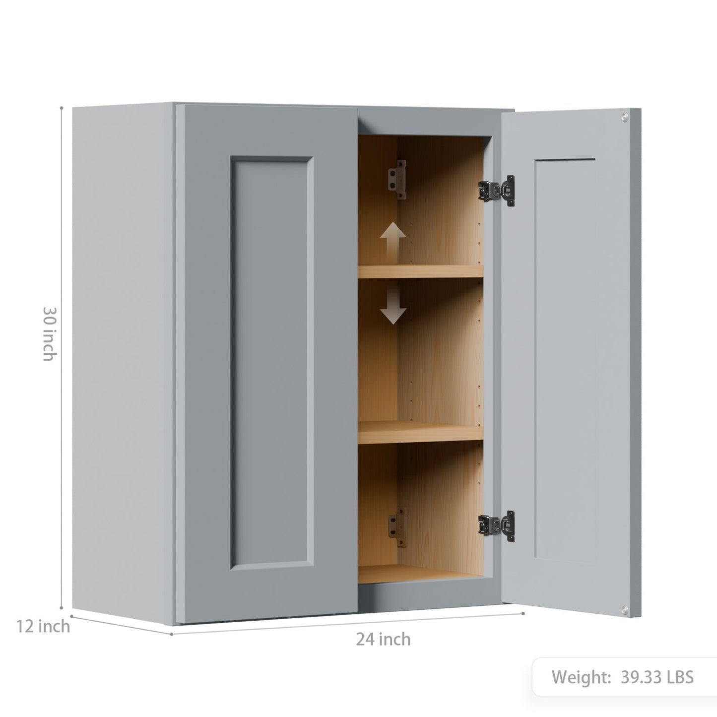 Gray Shaker Solid Wood Wall Cabinet with Soft-Close Doors