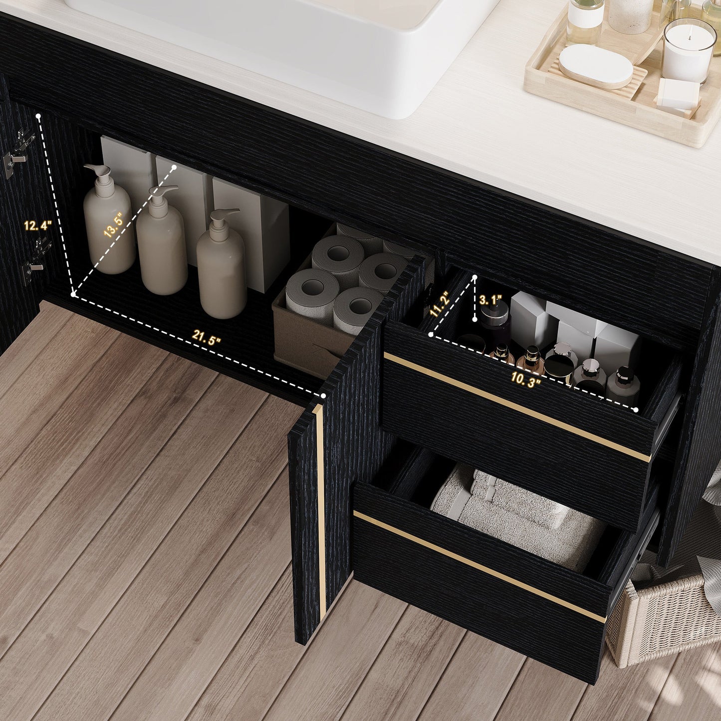 36" Wall-Mounted Bathroom Vanity with Vessel Ceramic Sink & Plywood Countertop
