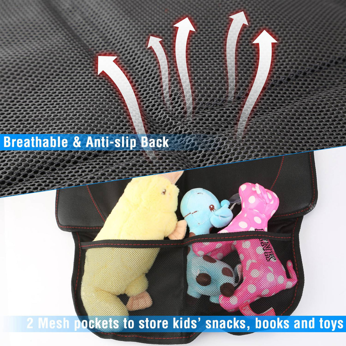 2 Packs Car Seat Protector Cushion Mat Pad with Thick Padding Protector for Child Baby Car Seat Mesh Pockets Non-slip