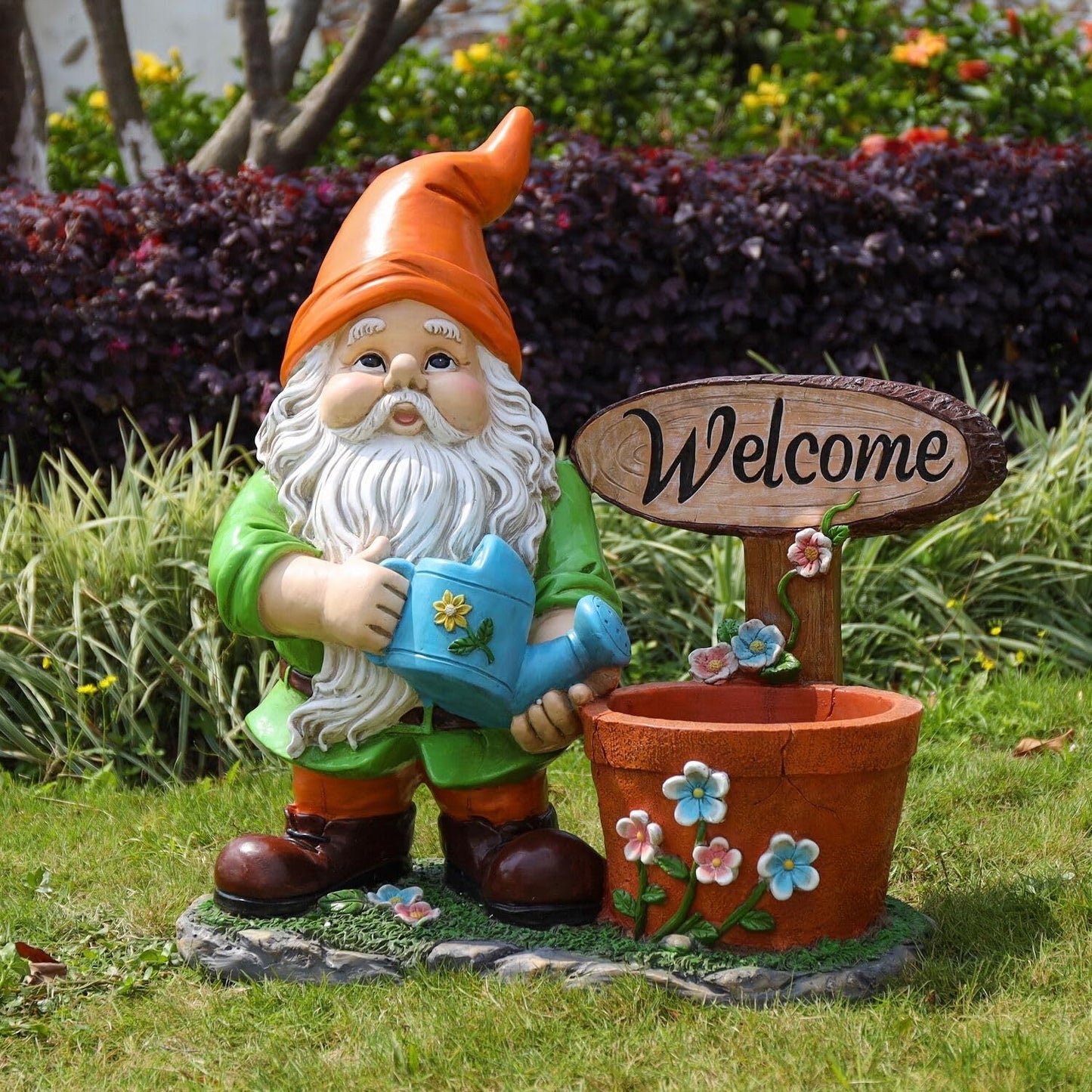 Outdoor Garden Sculpture Gnome Flower Pot Planter