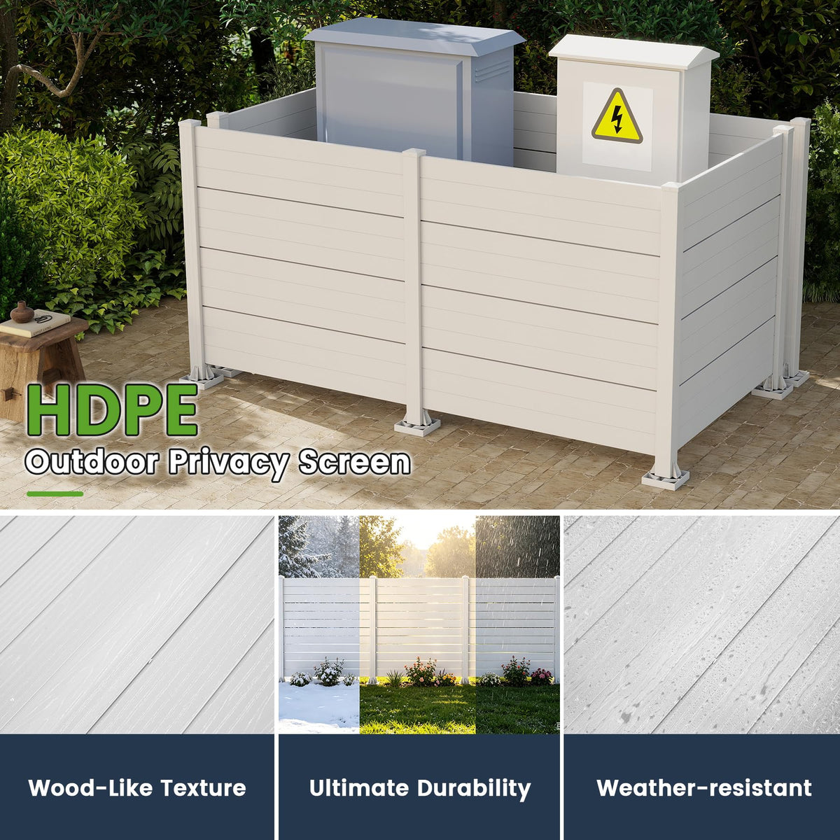 50" W x 49" H Outdoor Privacy Screen, Air Conditioner Fence, All-Weather Vinyl Privacy Fence Screens with Aluminum
