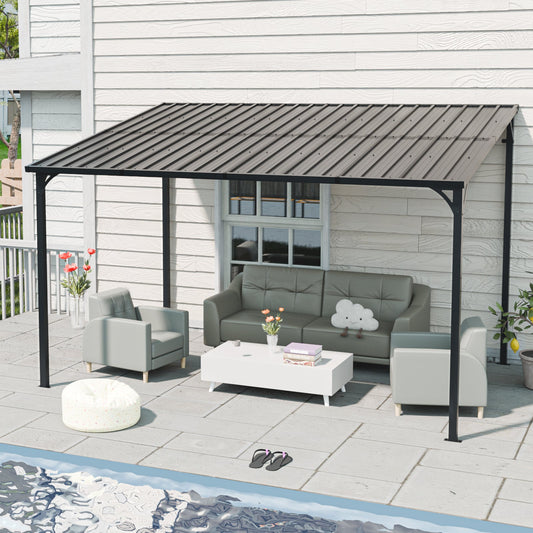 Outdoor Pergola 12' x 8' Galvanized Steel Lean-to Wall-Mounted