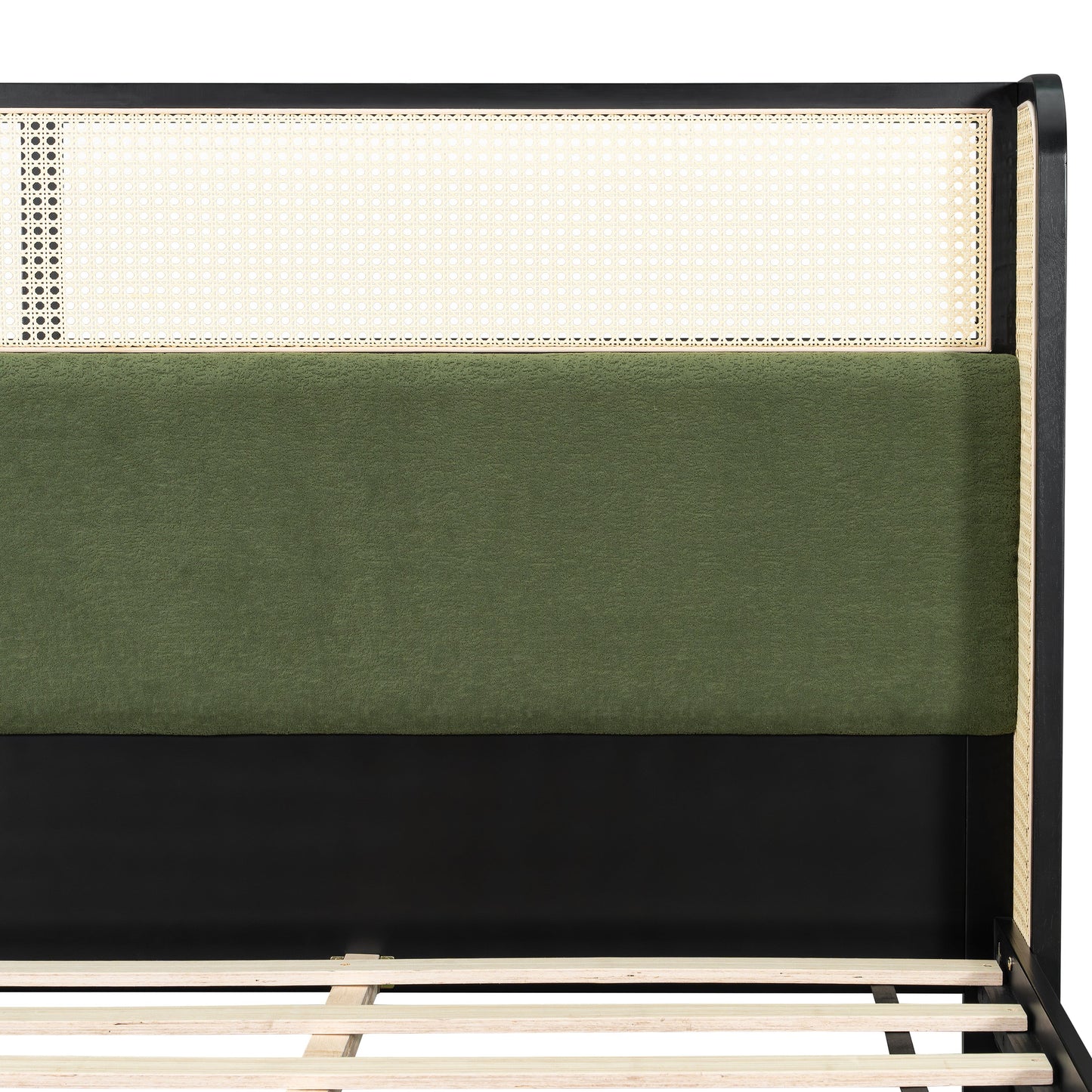 King Size Bed Frame with Black Frame and Green Upholstered Headboard