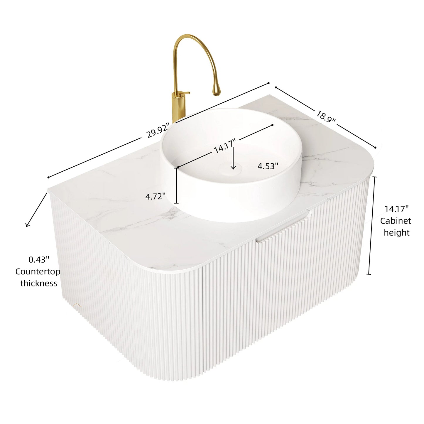DINA 30" Bathroom Vanity & Sink with Floating Curved Edges and Striped Storage