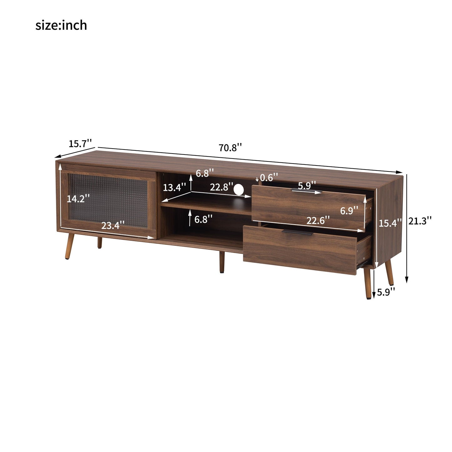 TV Stand Media Console With 2 Doors, 2 Drawers & Storage Cabinet - Walnut
