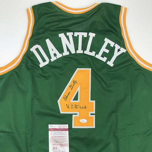 Autographed/Signed Adrian Dantley HOF 2008 Utah Green Basketball Jersey JSA COA