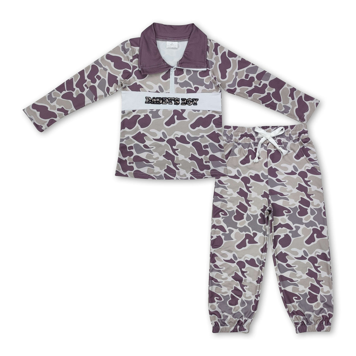 Daddy's boy embroidery camo zipper pullover pants outfits