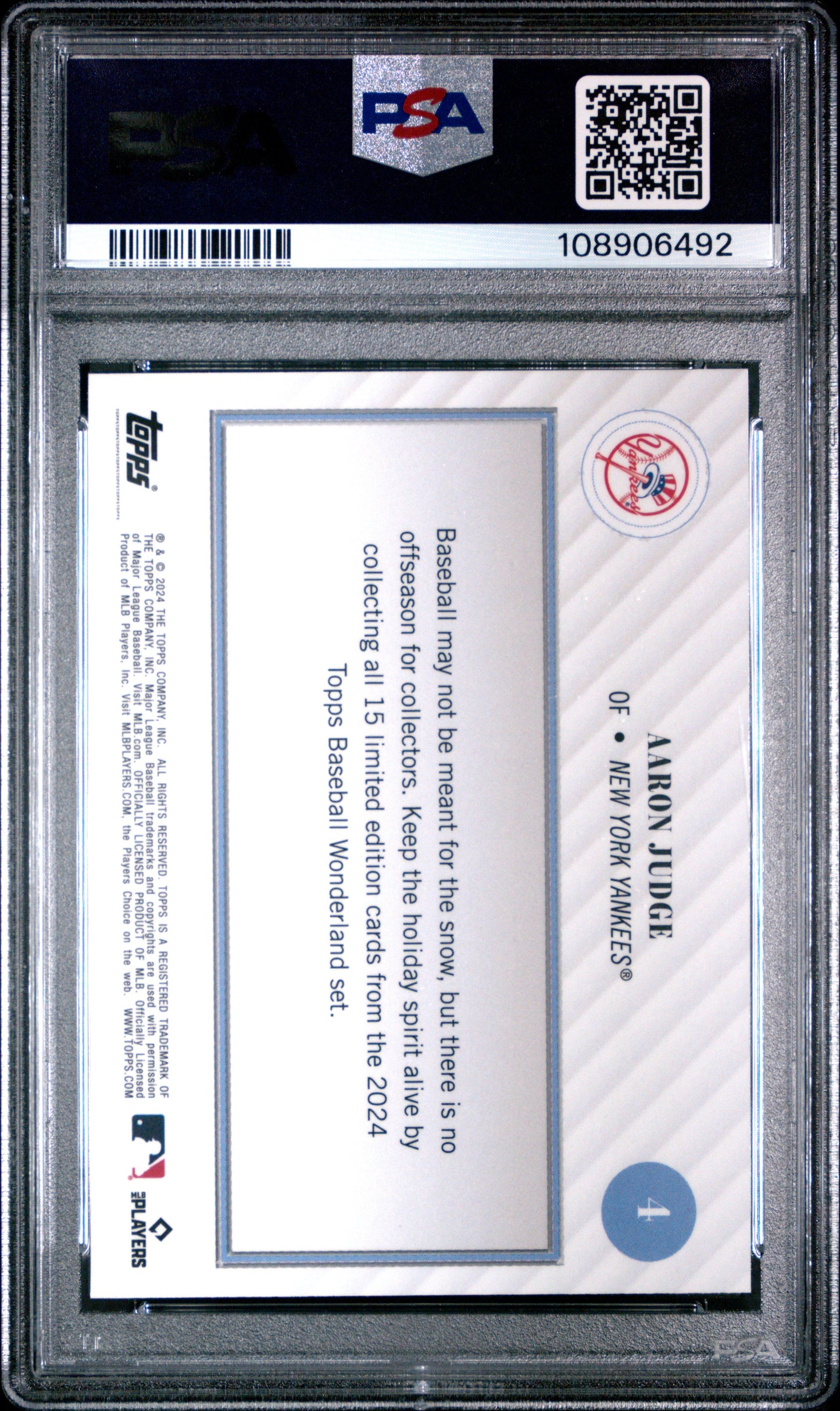 Graded 2024 Topps Wonderland Aaron Judge #4 Baseball Card PSA 8 Near Mint