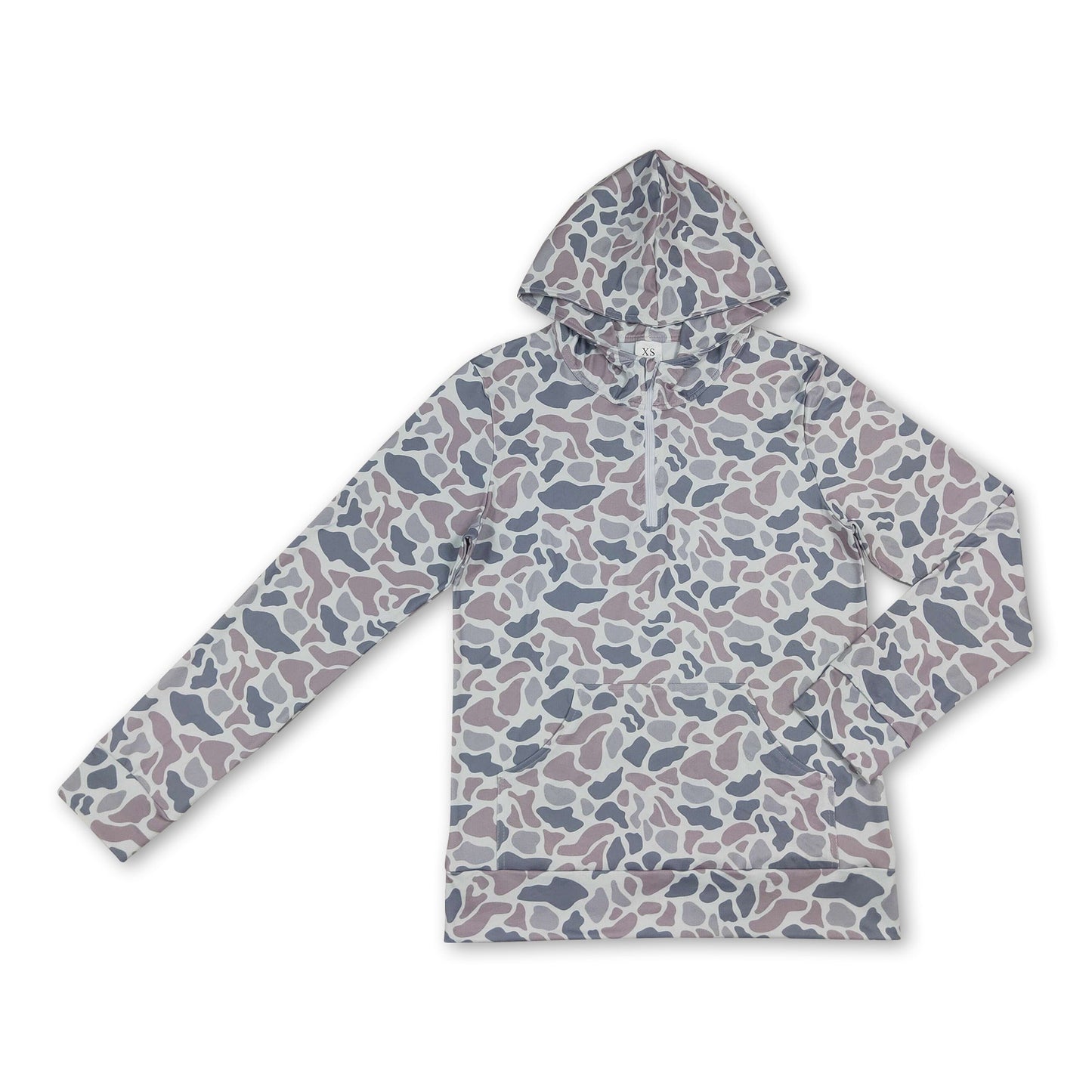 Long sleeves grey camo men pocket zipper hoodie