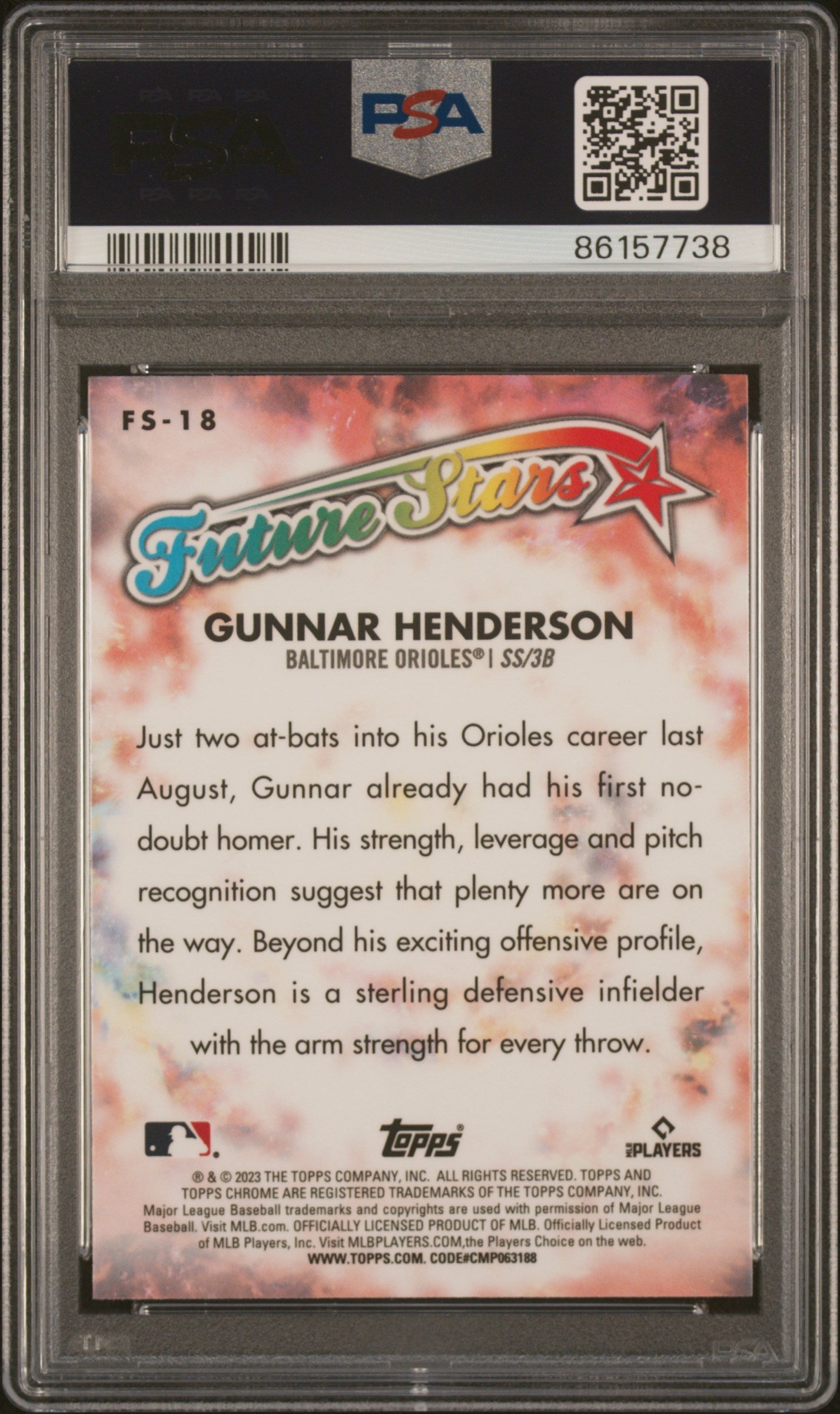 Graded 2023 Topps Chrome Gunnar Henderson #FS18 Future Stars Rookie RC Baseball Card PSA 10 Gem Mint
