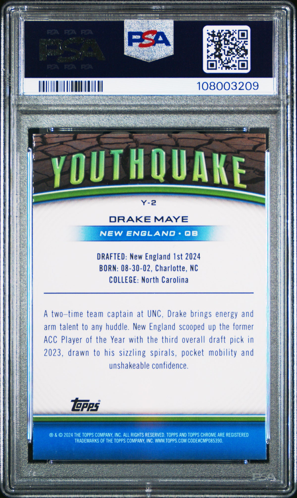 Graded 2024 Topps Chrome Drake Maye #Y2 Youthquake Xfractor Rookie RC Football Card PSA 10 Gem Mint